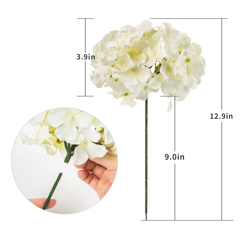 Exoment Silk Hydrangea Heads with Stems,Ivory White Artificial Flower Heads DIY Wedding Centerpiece Home Party Baby Shower Decor (10, Ivory White) - Image 5